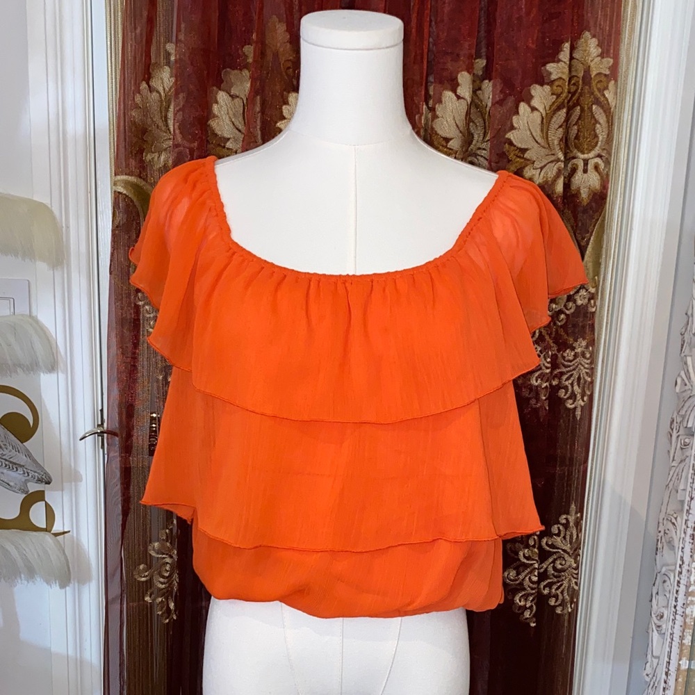 Vibrant Orange Ruffle Blouse